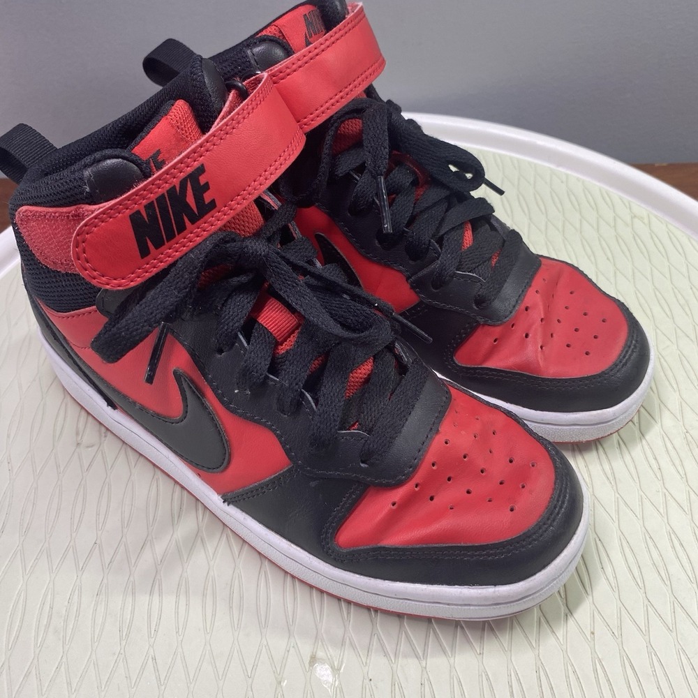 Nike Court Kids Borough Mid 2 High Top Sneakers Red/Black Size 5Y‎ Basketball